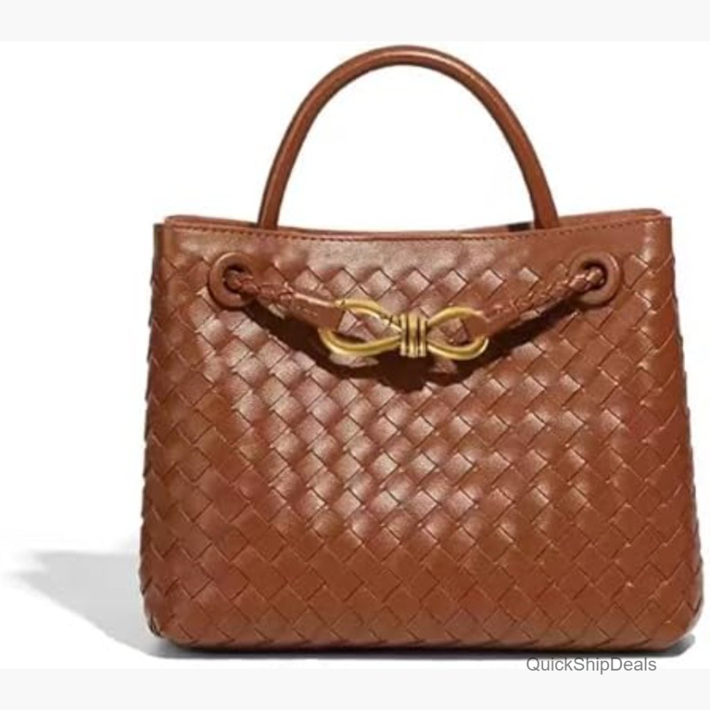 Woven Tote Bag Pu Leather Top Handle Shoulder Handbag
